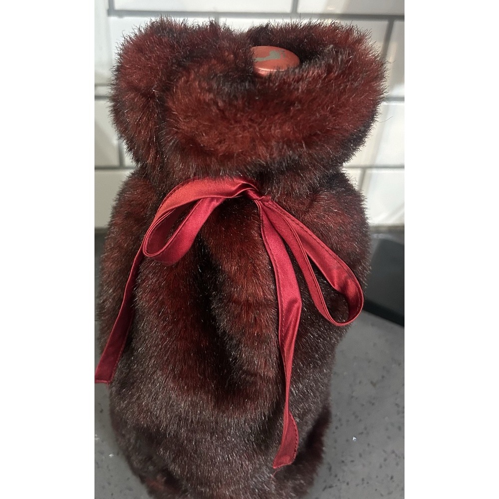 Burgundy Red Faux Fur Wine Bottle Bag Pottery Barn - w/ Silk Ties‎ Gift - Picture 2 of 6